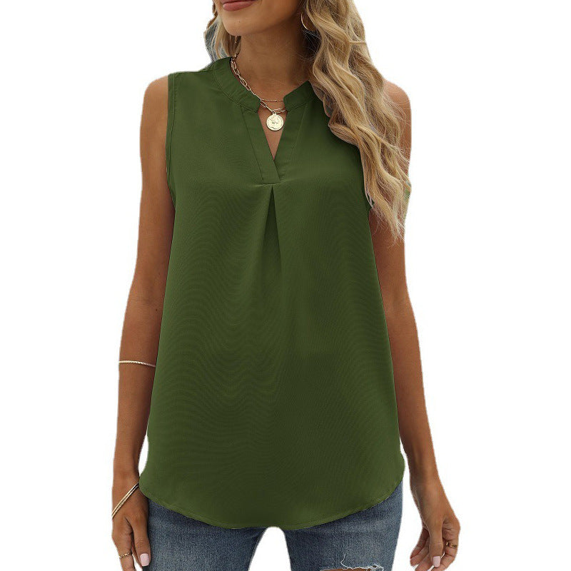 Commuter Solid Color Chiffon Loose Sleeveless Tank Tops Wholesale Women'S Top N4623052500015