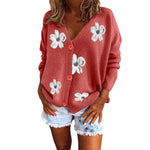 Sexy V-Neck Buttoned Floral Embroidered Knit Cardigan Wholesale Womens Clothing