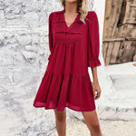 Solid Color Casual V-Neck Dresses Wholesale Womens Clothing N3824040100108
