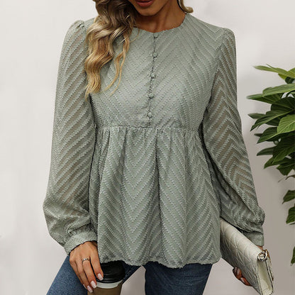 Solid Color Long Sleeve Jacquard Shirts Wholesale Womens Clothing N3824080900014