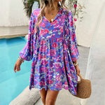 Casual Resort Floral Print V-Neck Long Sleeve Dresses Wholesale Womens Clothing N3824040100124