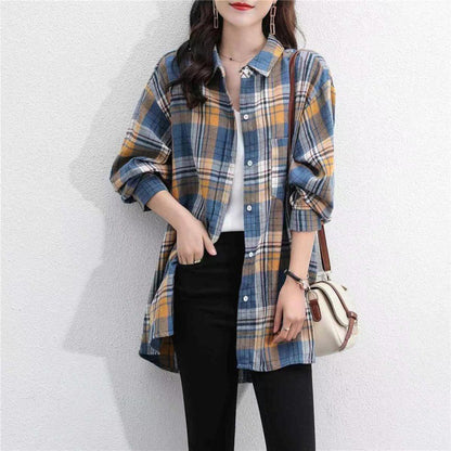 Vintage Plaid Mid-Length Long-Sleeved Shirt Jacket Wholesale Womens Clothing