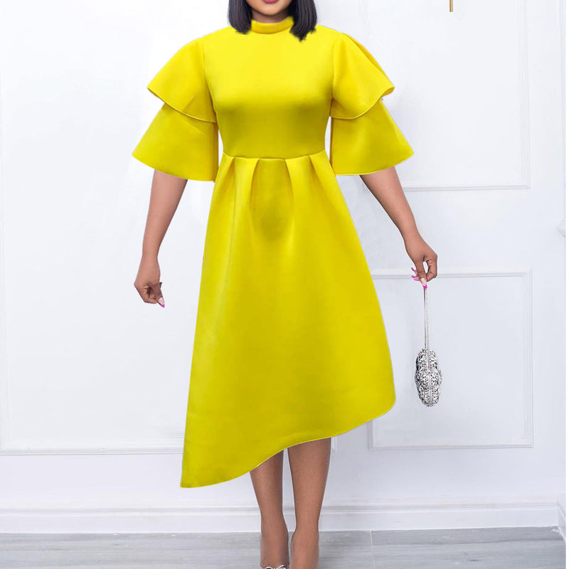 Half Turtleneck Solid Color Half Sleeve Dresses Wholesale Womens Clothing N3823112300123