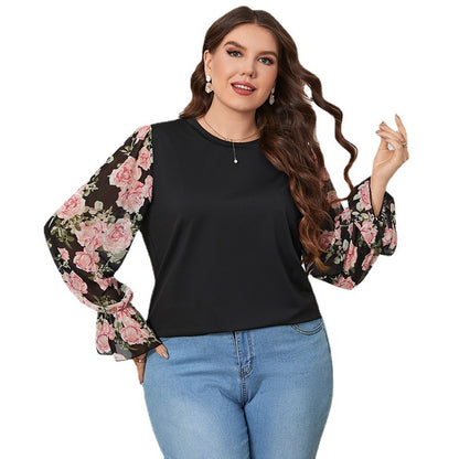 Plus Size Tops Printed Lantern Cuff Shirts Wholesale Womens Clothing N3824091200167