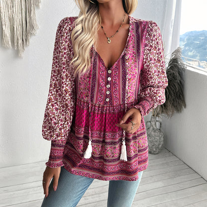 Casual Long Sleeve Tops Bohemian Blouses Wholesale Womens Clothing N3824110900009