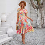Short Sleeve Printed V-Neck Dresses Wholesale Womens Clothing N3824050700076