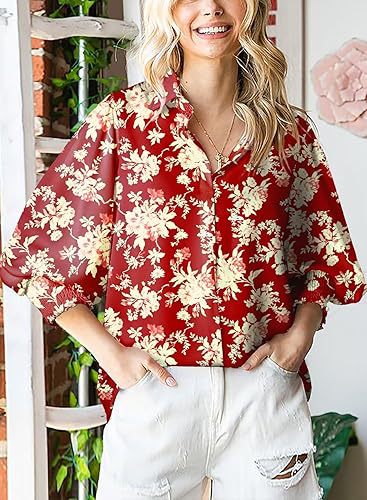 Long-Sleeved Printed Blouses With Lapel And Lantern Sleeves Wholesale Womens Tops N3824091200175