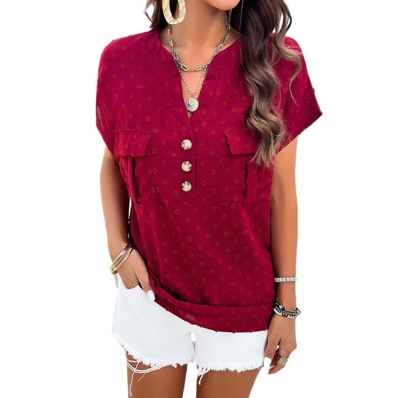 Women's Casual V-Neck Blouses Wholesale Womens Clothing N3824022600035