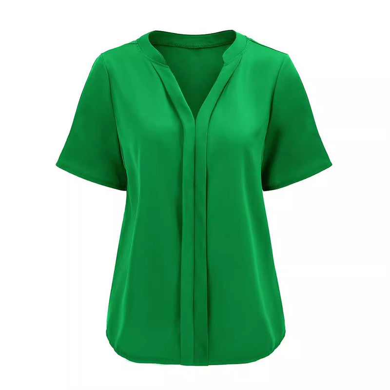 V-Neck Solid Color Loose Short-Sleeved Tops Wholesale Womens Clothing N3824041600040
