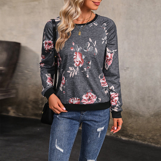 Floral Print Crew Neck Long Sleeve Sweatshirts Wholesale Womens Clothing N3824080900006