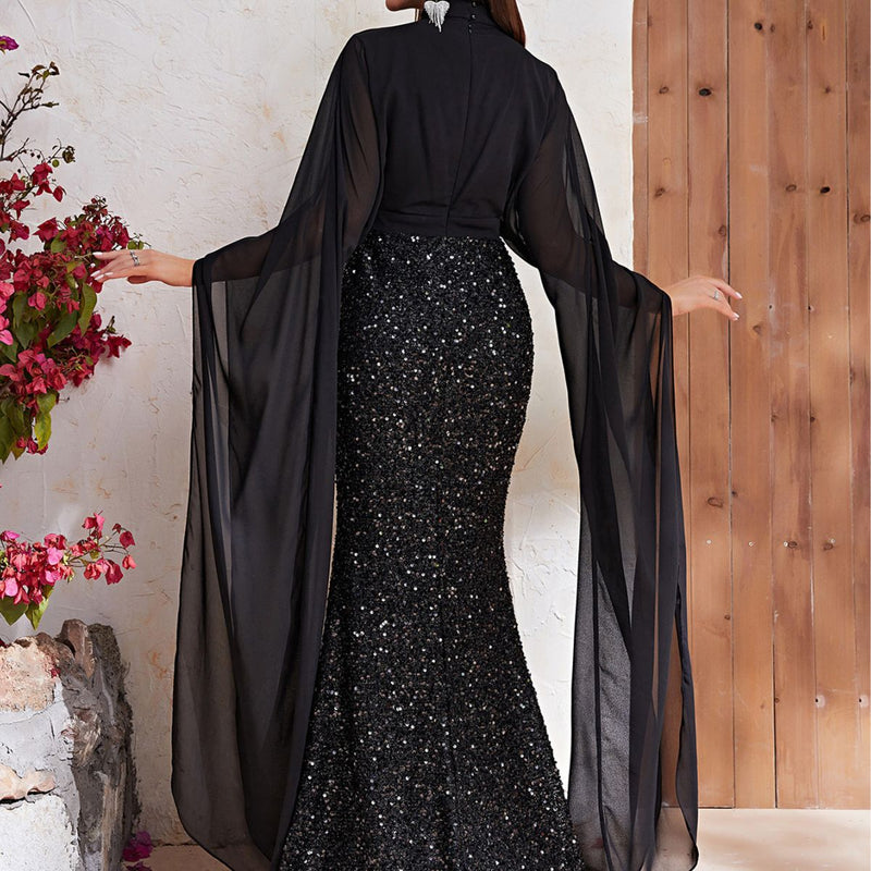 High Neck Mesh Sequin Prom Evening Dress Mermaid Maxi Dresses Wholesale Womens Clothing N3823110400012