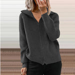 Casual Loose Zipper Cardigan Long Sleeve Lapel Knit Jacket Wholesale Womens Clothing