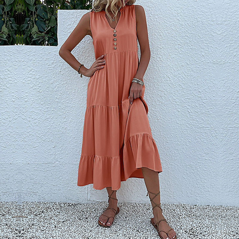 Sleeveless Tank Maxi Dresses Loose Casual Solid Color Dresses Wholesale Womens Clothing N3824050700031