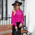 Casual Long Sleeve Dot Printed Crew Neck Sweater Wholesale Womens Tops
