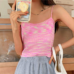 Casual Color Blocking Print Knitted Openwork Camisole Top Wholesale Womens Tops