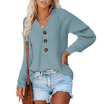 Casual Long Sleeve Knit V-Neck Button Down Sweater Wholesale Womens Tops