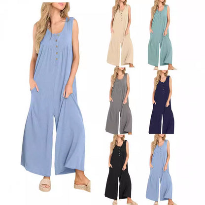 Solid Color Sleeveless Pocket Jumpsuit Wholesale Womens Clothing N3824040700330