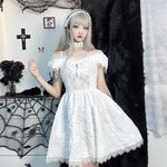Dark Goth Halloween Jacquard Bubble Sleeve Short Dress Wholesale Dresses