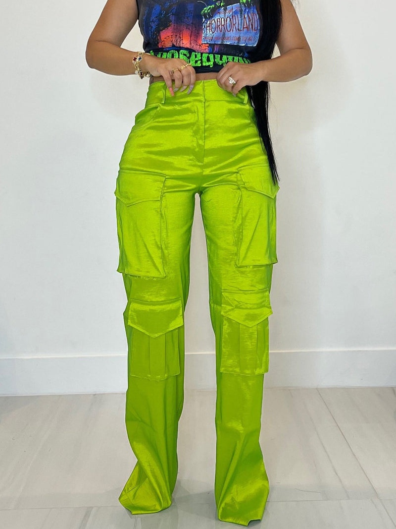 Casual Solid Colour Multi-Pocket High Waisted Straight Leg Workwear Pants Wholesale Womens Clothing