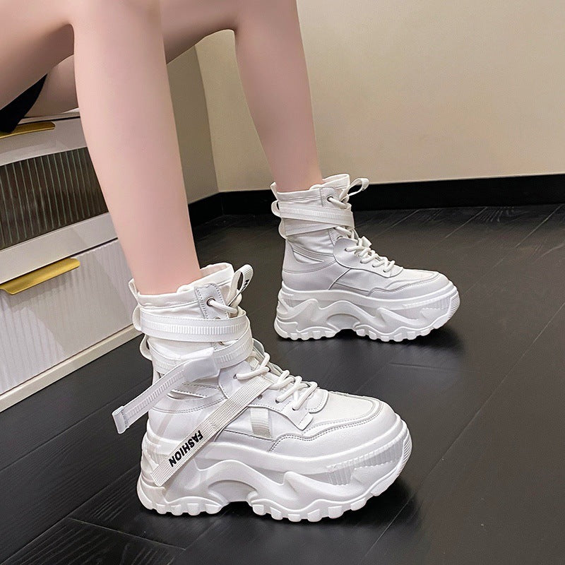 Simple Solid Color High Top Thick Bottom Heightening Sneakers Wholesale Womens Clothing
