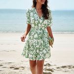 Women's Floral Print Lapel Short Sleeve Shirt Dresses Wholesale Womens Clothing N3823122900128