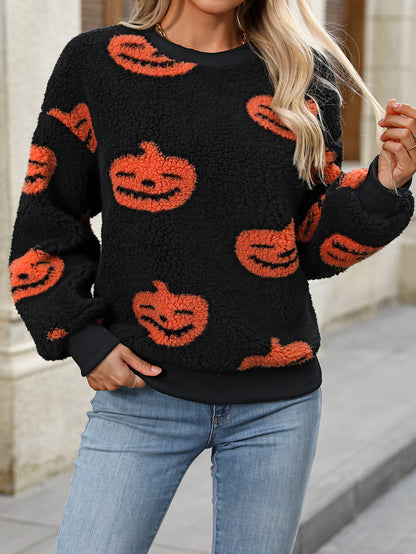 Halloween Printed Plush Loose Pullover Sweatshirts Wholesale Womens Clothing N3824073100103