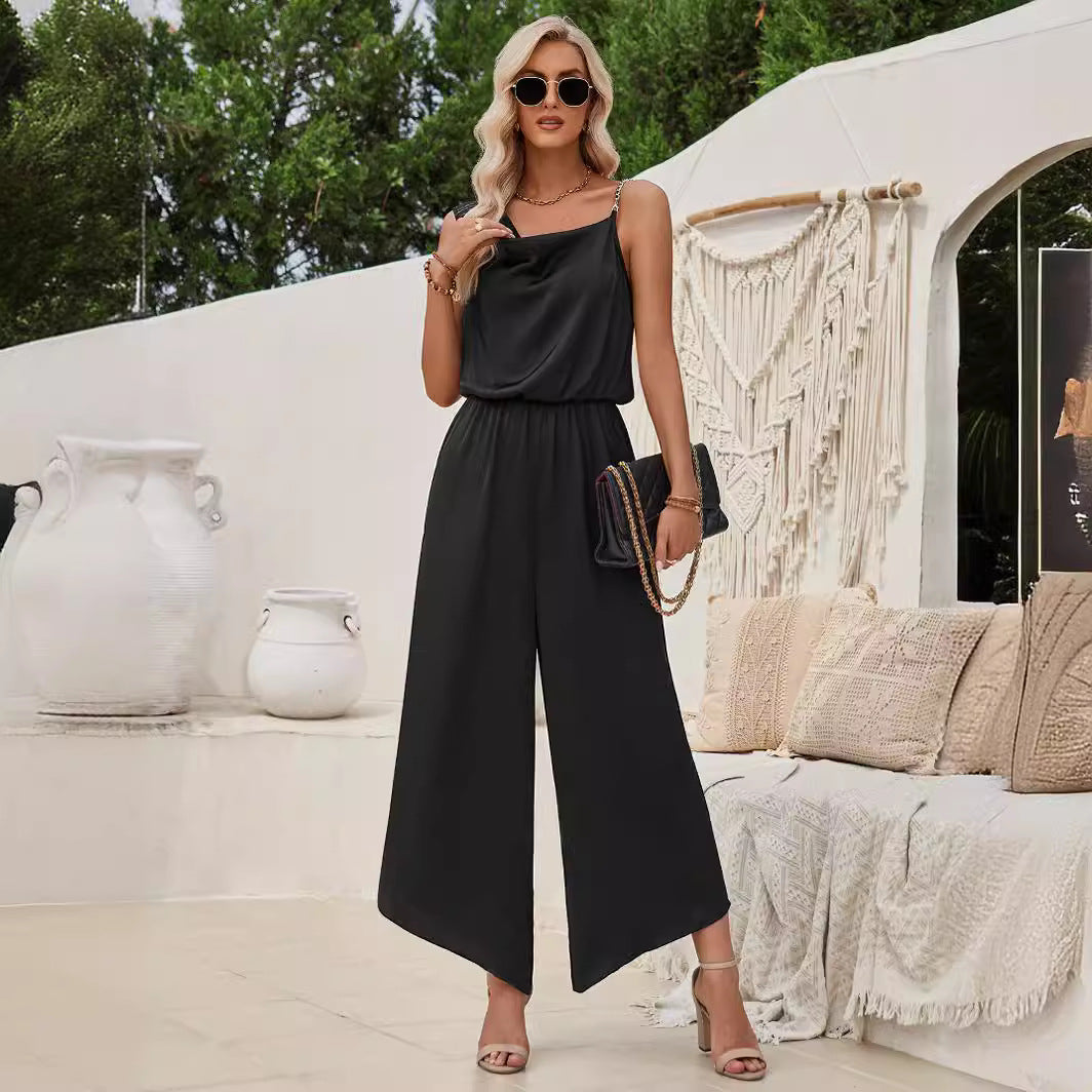 Solid Color Suspender Waist Wide Leg Jumpsuit Wholesale Womens Clothing N3824041600058