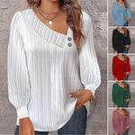 V-Neck Button Down Solid Color Long Sleeve Shirts Wholesale Womens Clothing N3824040700335
