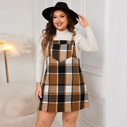 Plaid Plus Size Loose Suspender Dresses Wholesale Womens Clothing N3824091200162