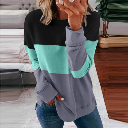 Patchwork Clash Top Drop Shoulder Long Sleeve Casual Pullover Sweatshirt Wholesale Womens Tops N3824091200004