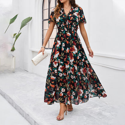 Casual Floral Printed Waist Dresses Wholesale Womens Clothing N3824040100112