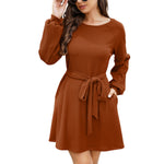 Casual Long Sleeve Solid Color Ribbed Knit Dress Or With Belt Wholesale Dresses