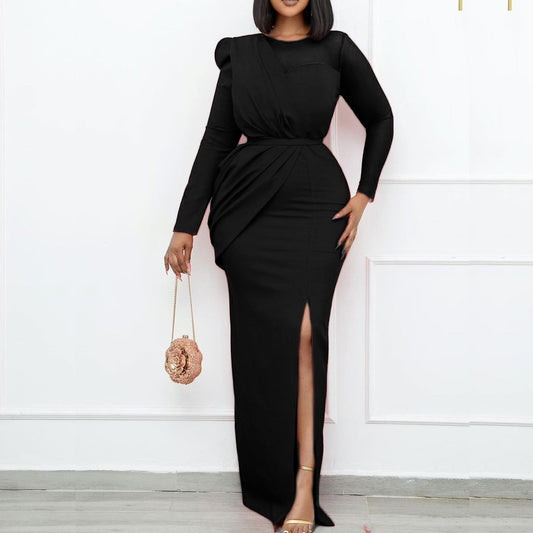 Temperament Solid Color Mesh Splicing Package Hip Pencil Dress Wholesale Dresses