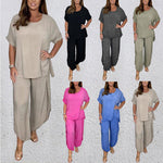 Casual Short Sleeve Crew Neck Top And Loose Pants Set Wholesale Women'S 2 Piece Sets