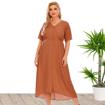 Plus Size Short Sleeve Printed Button Pocket Dresses Wholesale Womens Clothing N3824080300043