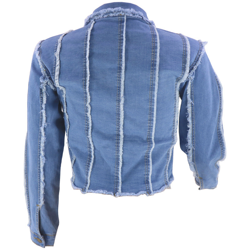 Fashion Long Sleeve Striped Single-Breasted Denim Jacket Wholesale Womens Clothing
