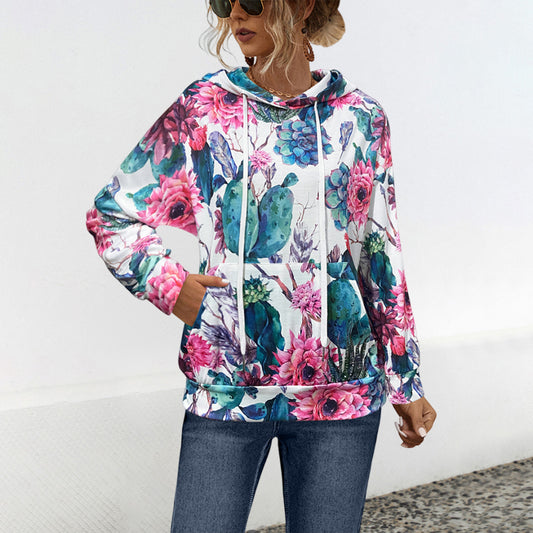 Casual Printed Hooded Pocket Sweatshirts Wholesale Womens Clothing N3824111300036