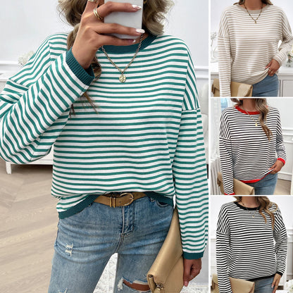 Casual Crew Neck Striped Sweatshirts Wholesale Womens Clothing N3824062400017