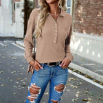 Fashion Solid Color Half Button Polo Neck Knit Top Wholesale Womens Tops