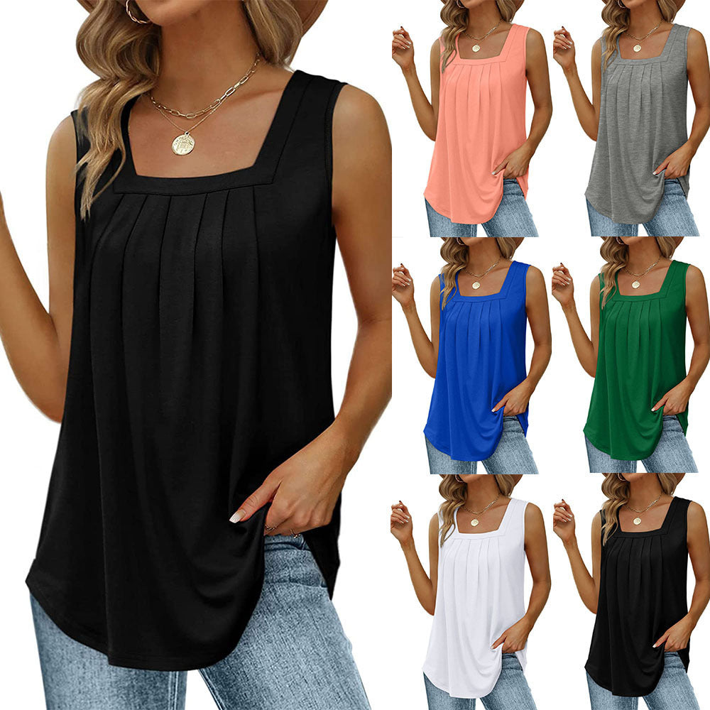 Sleeveless T-Shirts Solid Color Pleated Vest Tops Wholesale Womens Clothing N3824070900028