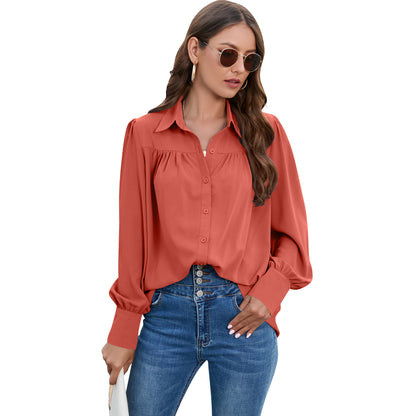 Chiffon Pleated Long Sleeve Loose Balloon Sleeve Shirt Wholesale Women'S Top