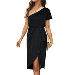 Irregular Color Block One-Shoulder Dresses Wholesale Womens Clothing N3824040700309