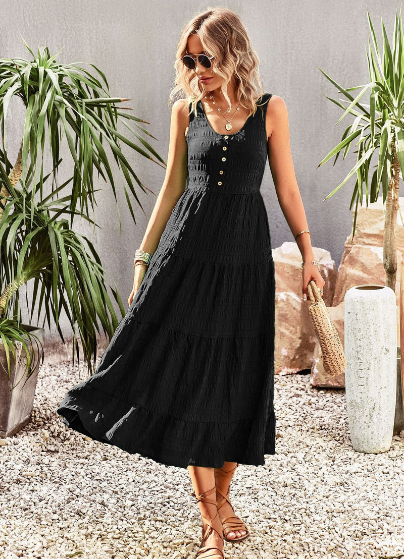 U Neck Temperament Elegant A-line Halter Long Solid Color Dress Wholesale Womens Clothing N3824060600023
