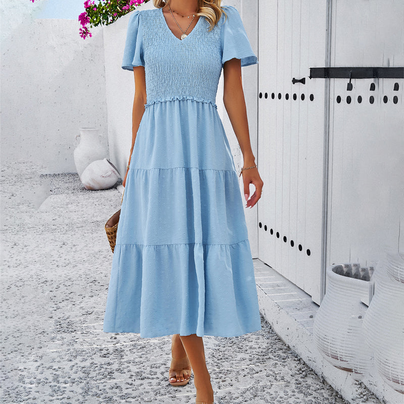 Women's Polka Dot V Neck Short Sleeve Dresses Wholesale Womens Clothing N3823122900120