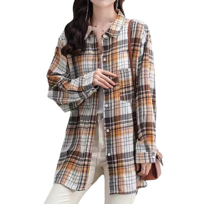 Vintage Plaid Mid-Length Long-Sleeved Shirt Jacket Wholesale Womens Clothing