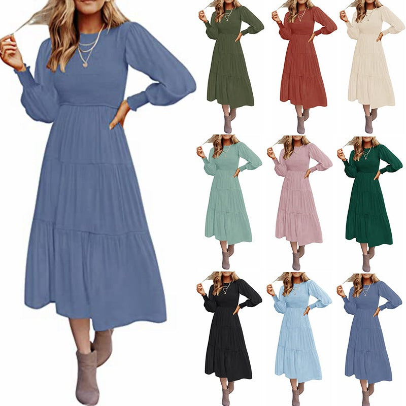 Long Sleeve Smocked Tiered Long Sleeve Hem Dresses Wholesale Womens Clothing N3824070900010