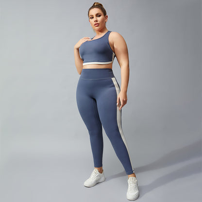 Wholesale Plus Size Womens Clothing Contrast Color Sleeveless Crop Tops Leggings Tracksuit