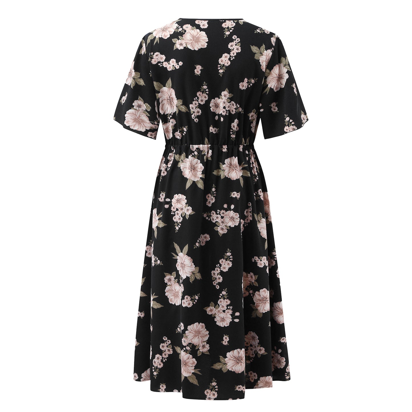 Plus Size Women's Floral Printed V-Neck Waist Dress Wholesale Plus Size Womens Clothing N3824052500007