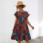Printed Loose Gathered Dress Wholesale Womens Clothing N3824041600060