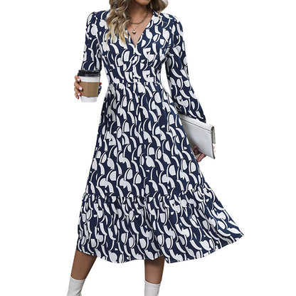 V-Neck Irregular Print Dresses Wholesale Womens Clothing N3824091200050